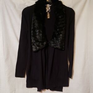 Bianca Nygard Black Cardigan with Faux Fur Collar